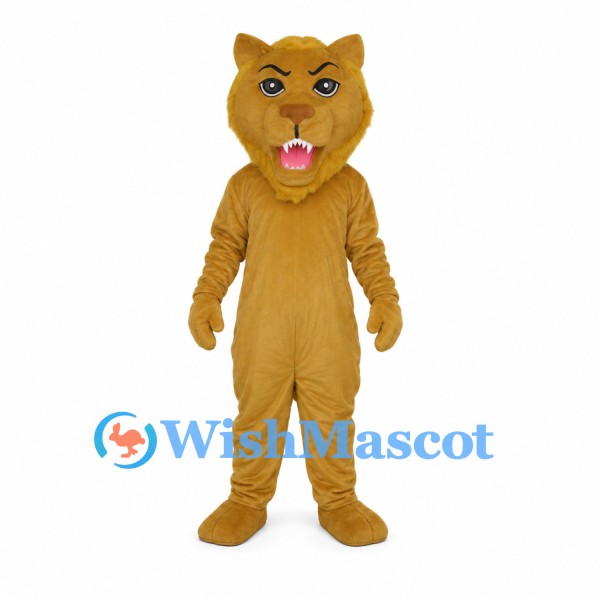 Cougar Mascot Costume in Tan with Open Mouth