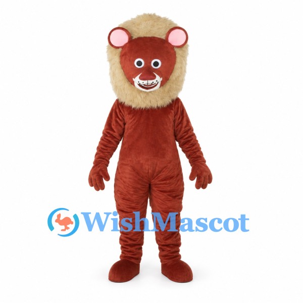 Brown Lion Mascot Costume with Cream Shaggy Mane