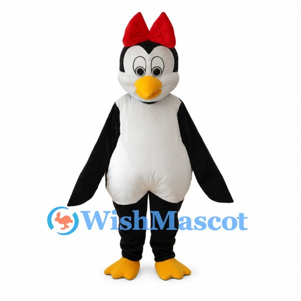 Penguin Mascot Costume with Red Hair Bow