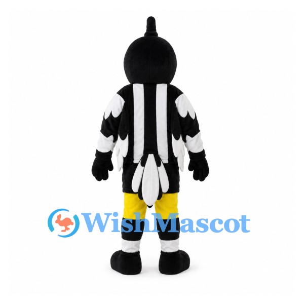Magpie Mascot Costume with Black and White Stripes and Yellow Beak