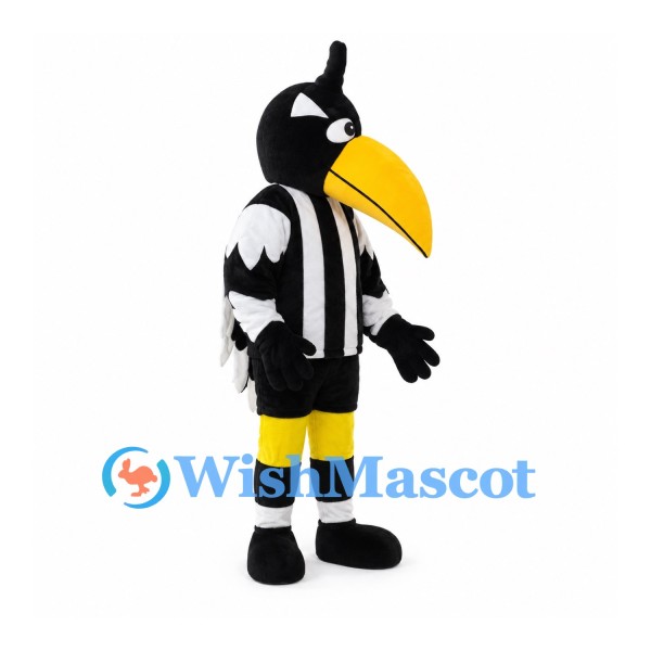 Magpie Mascot Costume with Black and White Stripes and Yellow Beak