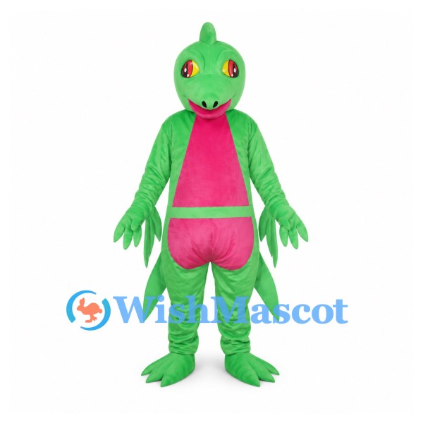 Green Dragon Mascot Costume with Pink Belly Panel