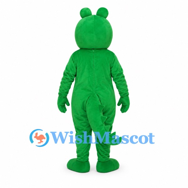 Green Crocodile Mascot Costume with Yellow Belly and Wide Open Mouth