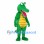 Green Crocodile Mascot Costume with Yellow Belly and Wide Open Mouth