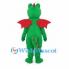 Green Dragon Mascot Costume with Red Wings and Yellow Belly