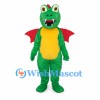 Green Dragon Mascot Costume with Red Wings and Yellow Belly