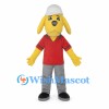 Yellow Dog Mascot Costume with White Hard Hat and Red Polo Shirt