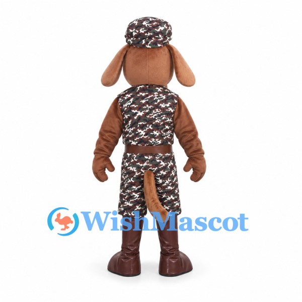 Brown Dog Mascot Costume with Camouflage Uniform and Cap