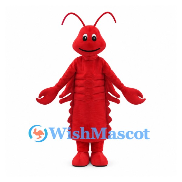 Red Lobster Mascot Costume with Long Antennae and Segmented Body