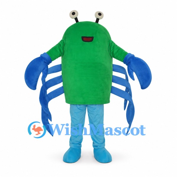 Green Crab Mascot Costume with Blue Claws and Legs
