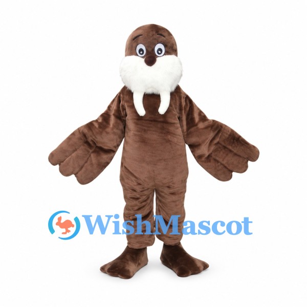 Walrus Mascot Costume in Brown with White Tusks