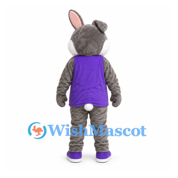 Rabbit Mascot Costume in Gray with Purple Carrot Shirt