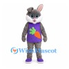 Rabbit Mascot Costume in Gray with Purple Carrot Shirt