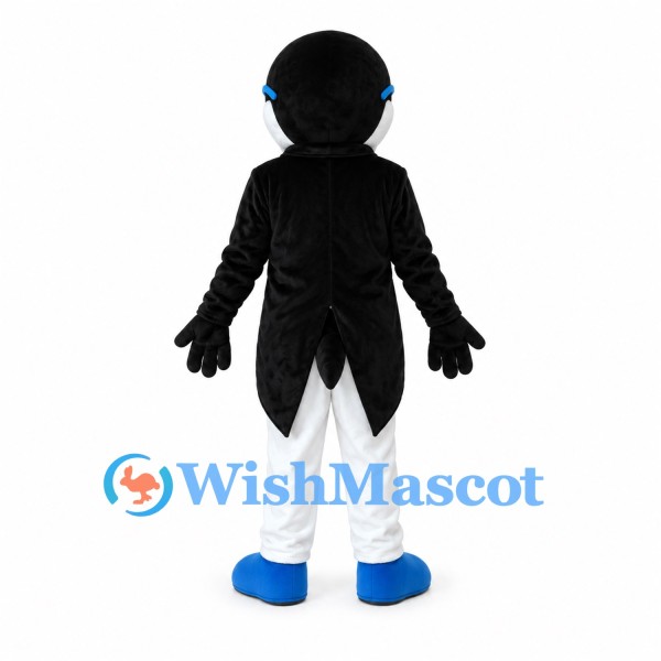 Penguin Mascot Costume with Black Tailcoat and Blue Glasses