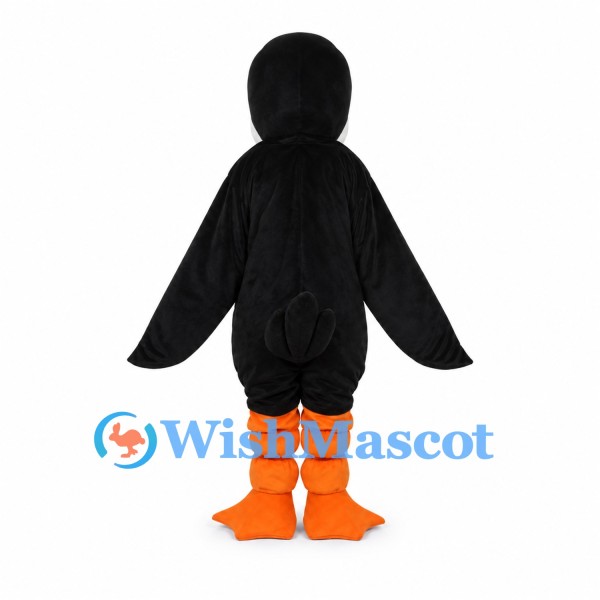 Duck Mascot Costume in Black with Orange Feet