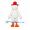 Duck Mascot Costume in White with Red Top Hat