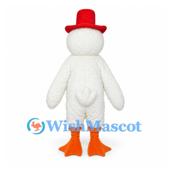Duck Mascot Costume in White with Red Top Hat