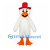 Duck Mascot Costume in White with Red Top Hat
