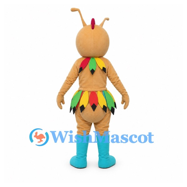 Ant Mascot Costume with Leaf Collar and Turquoise Boots