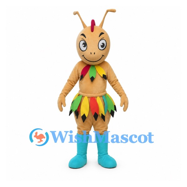 Ant Mascot Costume with Leaf Collar and Turquoise Boots