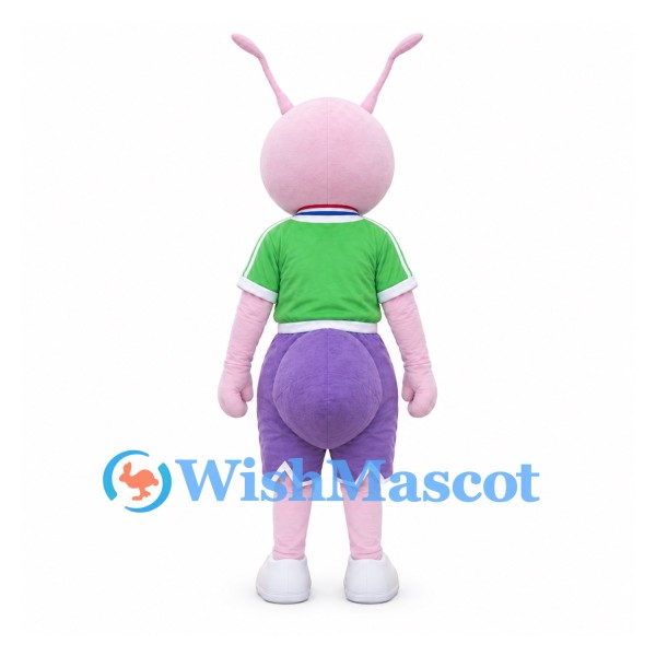 Ant Mascot Costume in Pink with Green Shirt and Medal