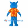 Wolf Mascot Costume in Blue with Orange Floral Shirt