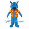 Wolf Mascot Costume in Blue with Orange Floral Shirt