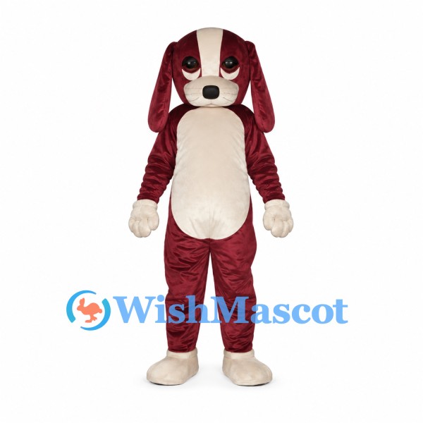 Dog Mascot Costume in Burgundy with White Belly