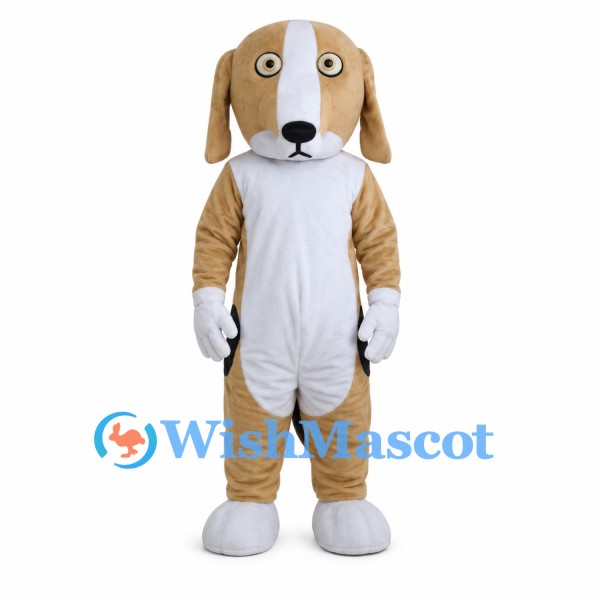 Dog Mascot Costume in Tan and White with Black Tail