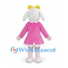 Sheep Mascot Costume with Pink Dress and Yellow Bow