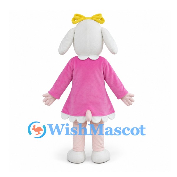Sheep Mascot Costume with Pink Dress and Yellow Bow