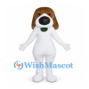 Dog Mascot Costume in White with Brown Ears