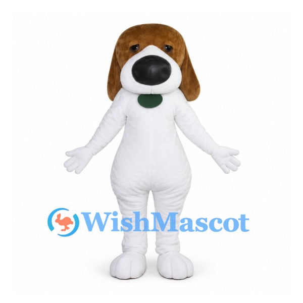 Dog Mascot Costume in White with Brown Ears