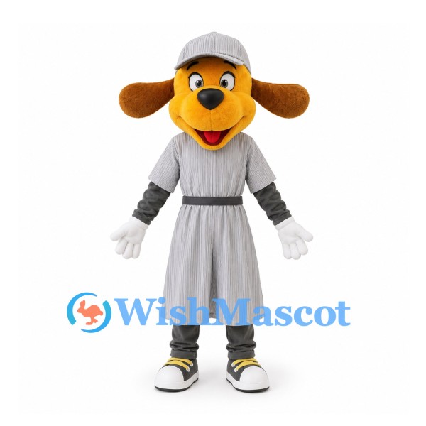 Dog Mascot Costume in Gray Baseball Dress and Cap