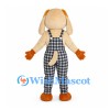 Dog Mascot Costume with Black and White Check Overalls
