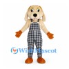 Dog Mascot Costume with Black and White Check Overalls