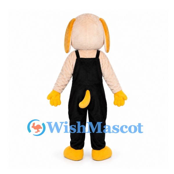 Dog Mascot Costume with Black Overalls and Yellow Paws