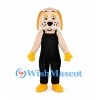 Dog Mascot Costume with Black Overalls and Yellow Paws