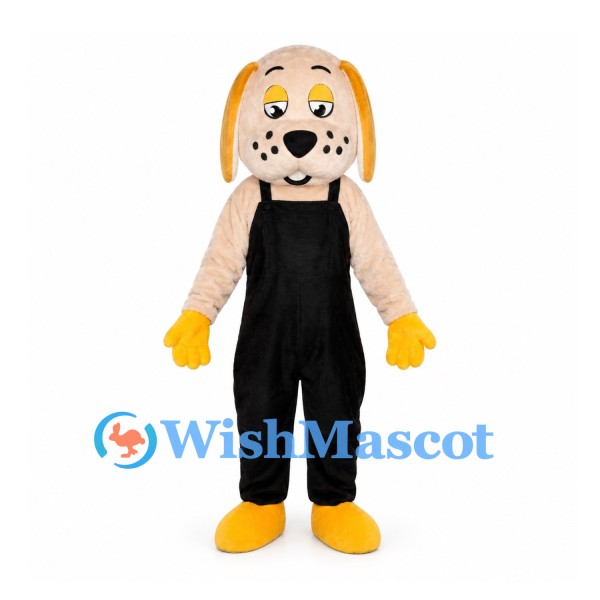 Dog Mascot Costume with Black Overalls and Yellow Paws