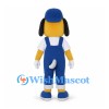Dog Mascot Costume in Blue Overalls and Cap