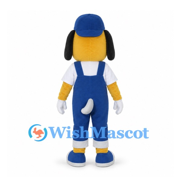 Dog Mascot Costume in Blue Overalls and Cap