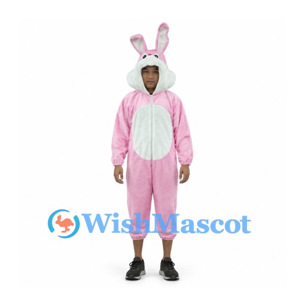 Rabbit Mascot Costume in Pink with Open Face Hood