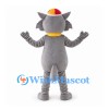 Cat Mascot Costume in Gray with Yellow Scarf and Hat