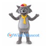 Cat Mascot Costume in Gray with Yellow Scarf and Hat
