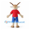 Goat Mascot Costume with Red Shirt and Blue Shorts