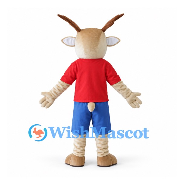 Goat Mascot Costume with Red Shirt and Blue Shorts