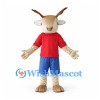 Goat Mascot Costume with Red Shirt and Blue Shorts