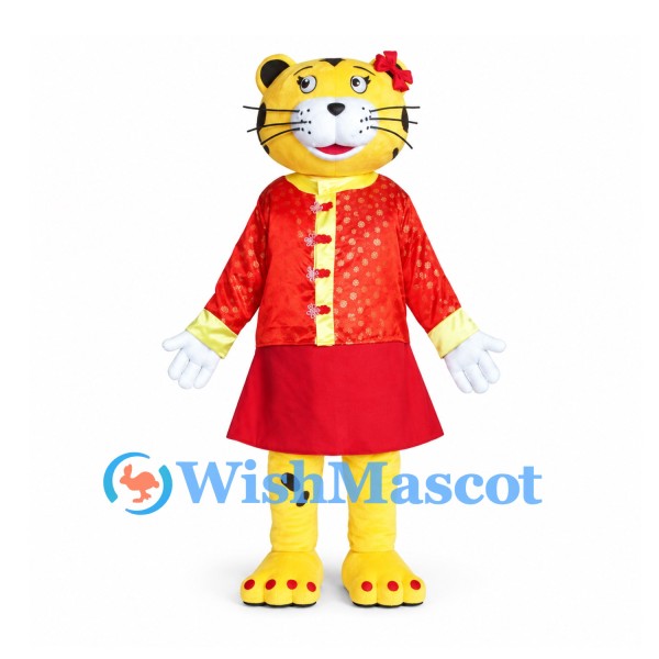 Tiger Mascot Costume with Red Dress and Floral Jacket