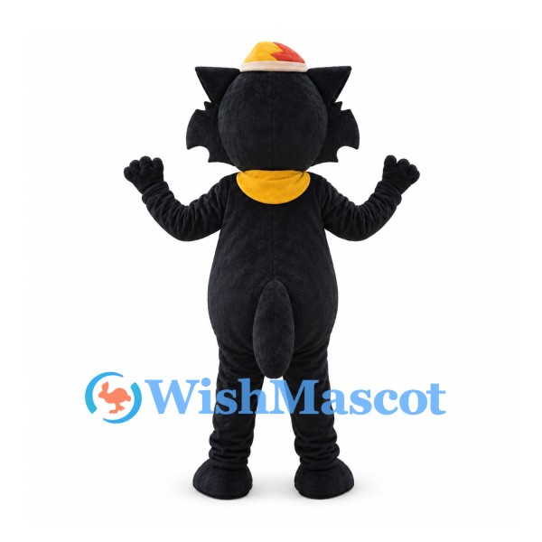Cat Mascot Costume in Black with Yellow Scarf and Hat