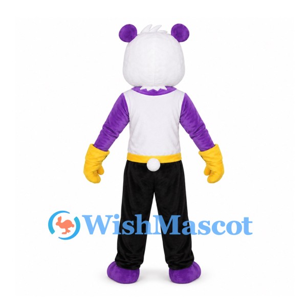 Bear Mascot Costume in Purple and White with Black Pants